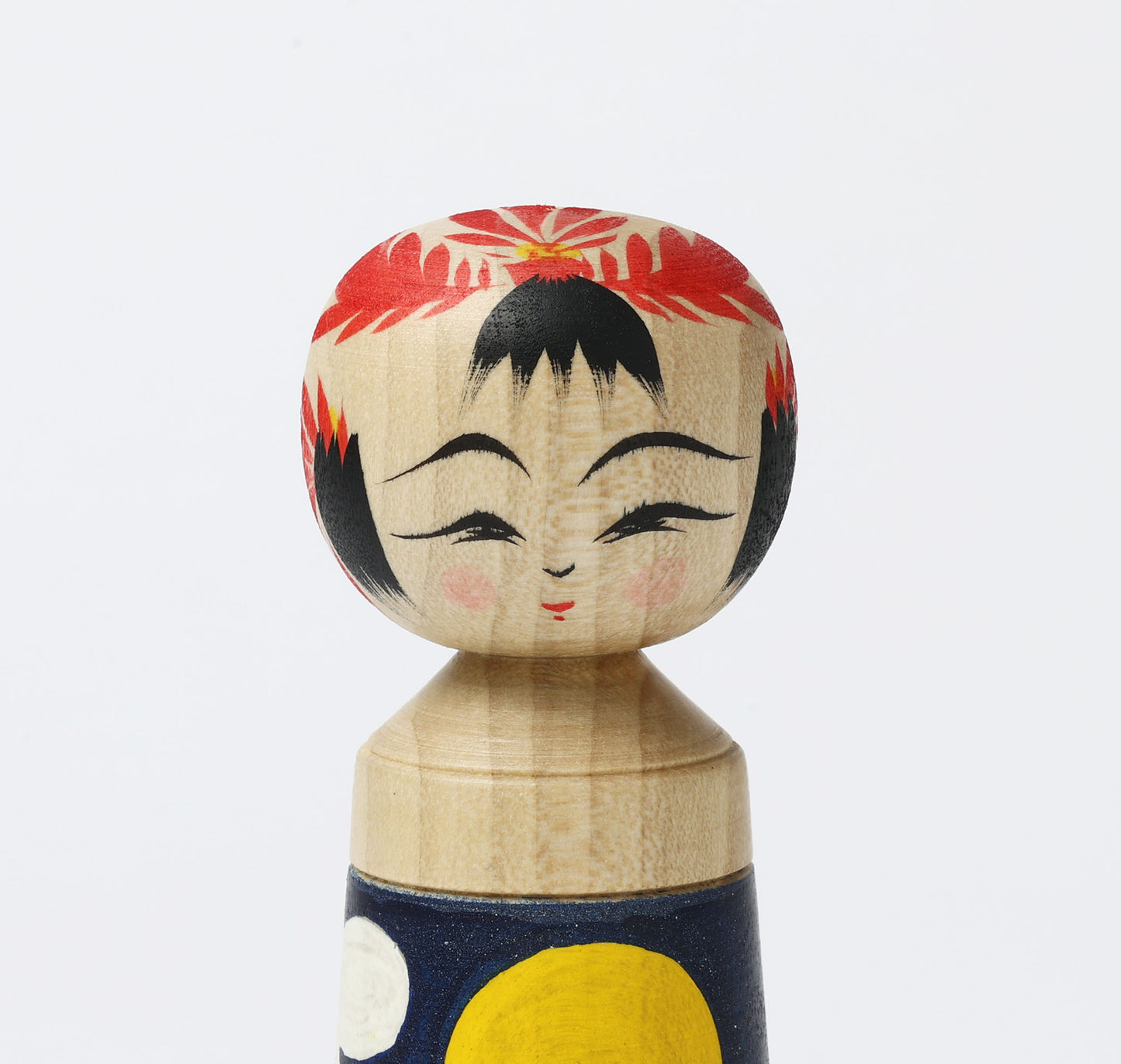 HIRAGA, Teruyuki 平賀輝幸工人 | Otsukimi-harvest moon kokeshi doll お月見こけし |  Sakunami style 作並系 | 11cm in height