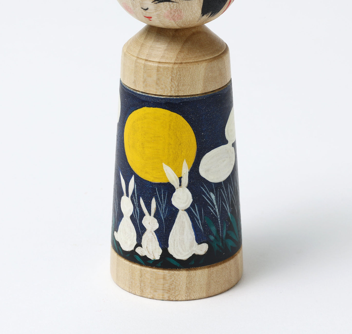 HIRAGA, Teruyuki 平賀輝幸工人 | Otsukimi-harvest moon kokeshi doll お月見こけし |  Sakunami style 作並系 | 11cm in height