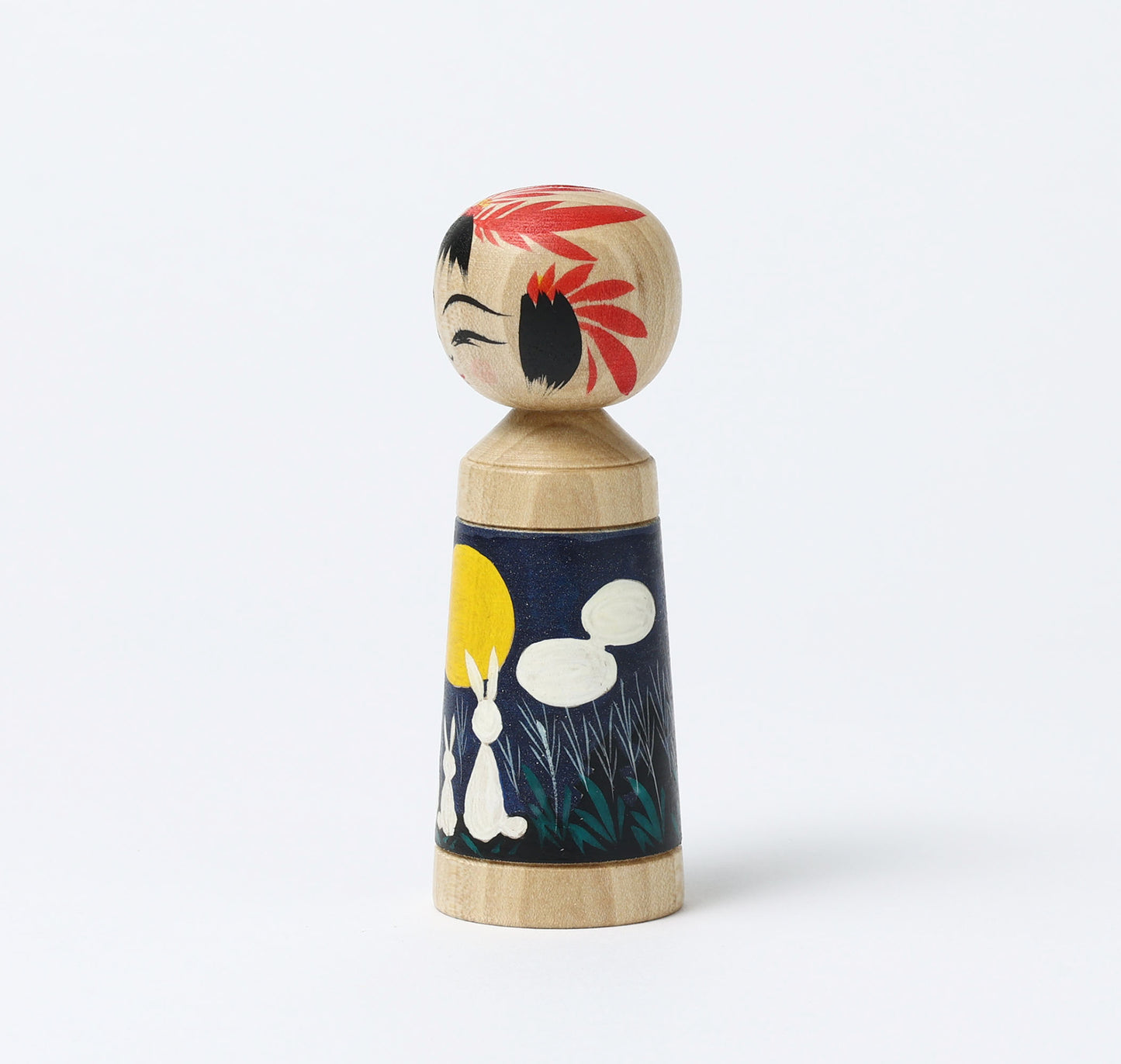 HIRAGA, Teruyuki 平賀輝幸工人 | Otsukimi-harvest moon kokeshi doll お月見こけし |  Sakunami style 作並系 | 11cm in height