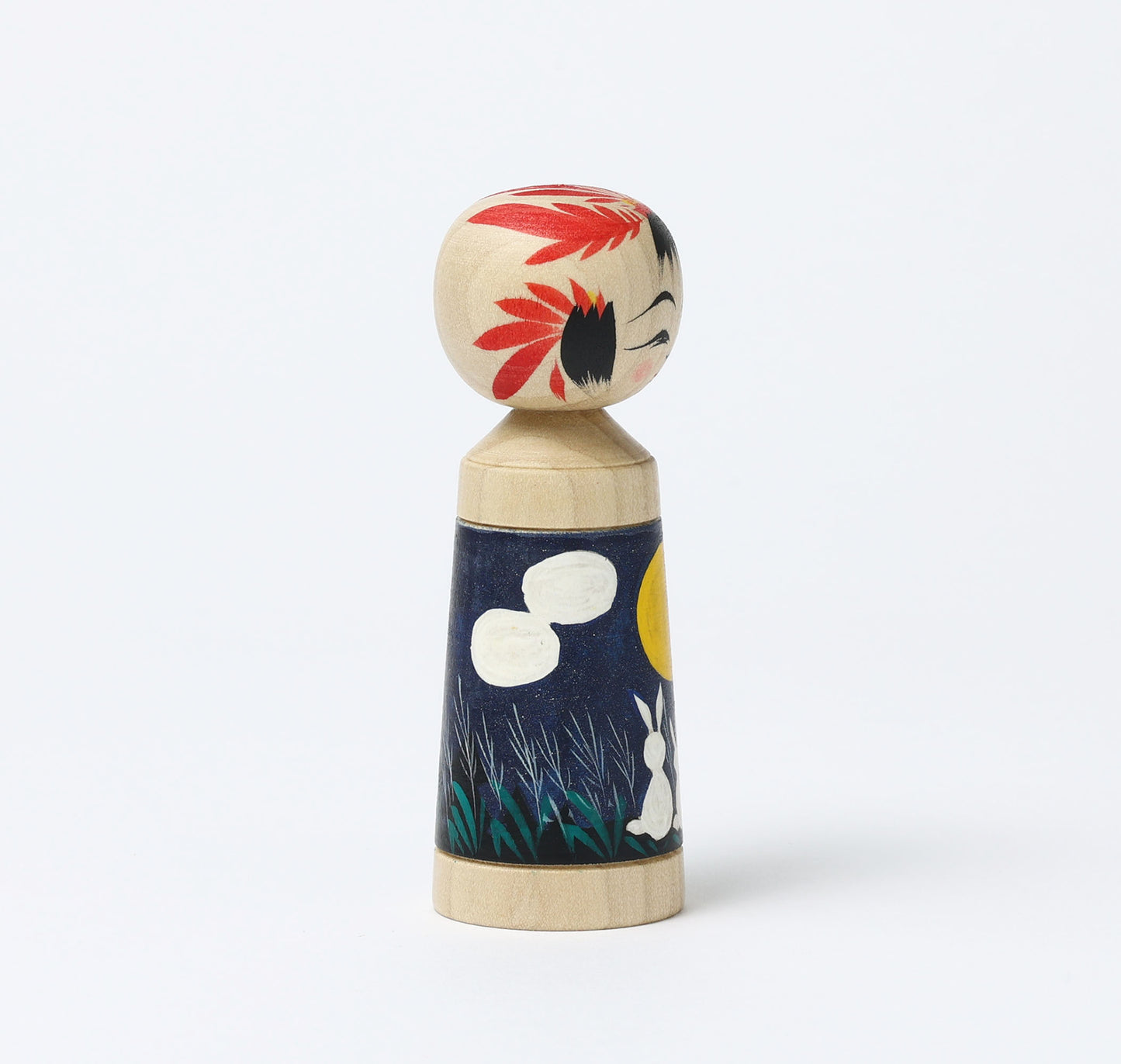 HIRAGA, Teruyuki 平賀輝幸工人 | Otsukimi-harvest moon kokeshi doll お月見こけし |  Sakunami style 作並系 | 11cm in height