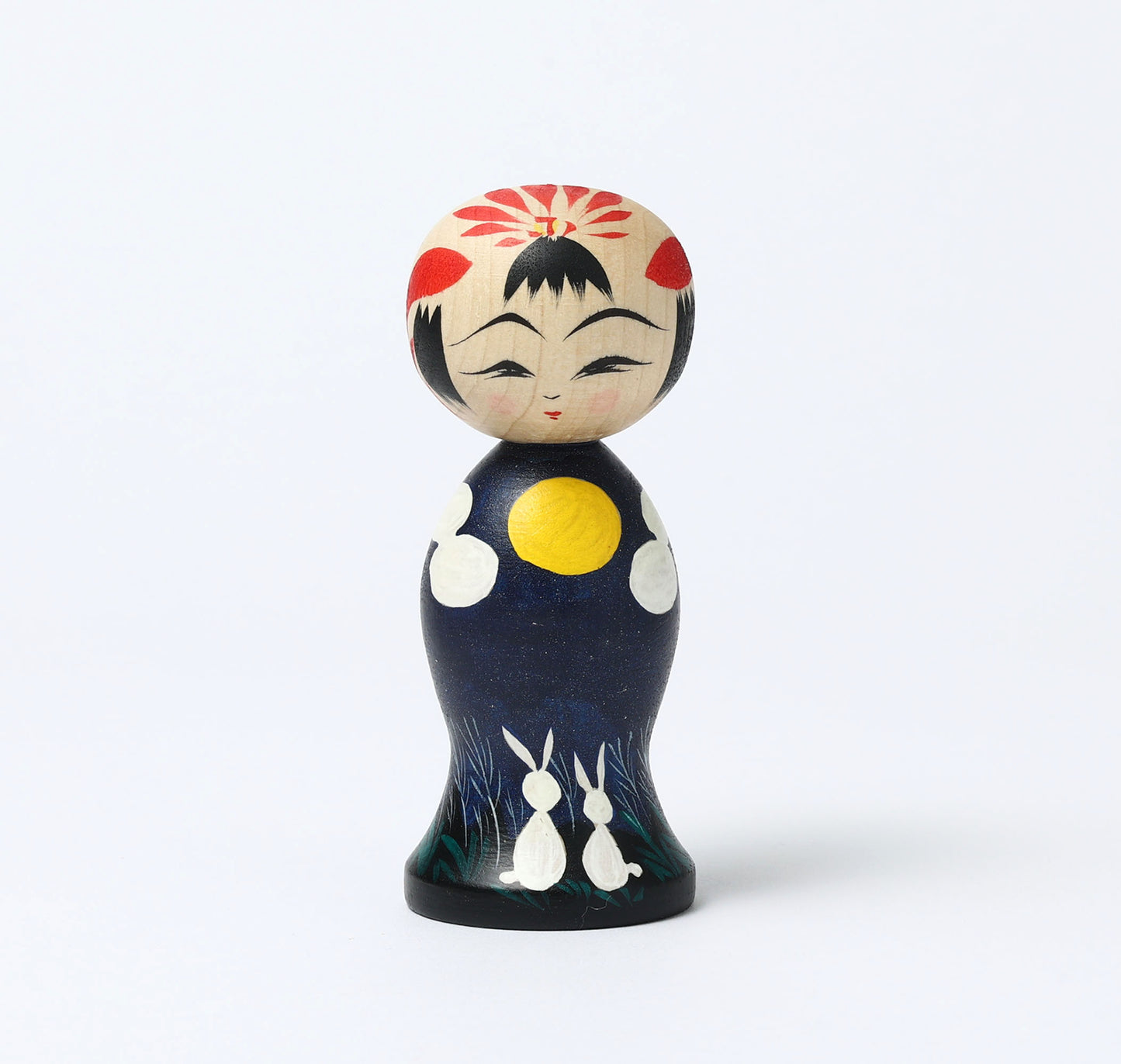 HIRAGA, Teruyuki 平賀輝幸工人 | Otsukimi-harvest moon kokeshi doll お月見こけし |  Sakunami style 作並系 | 11cm in height