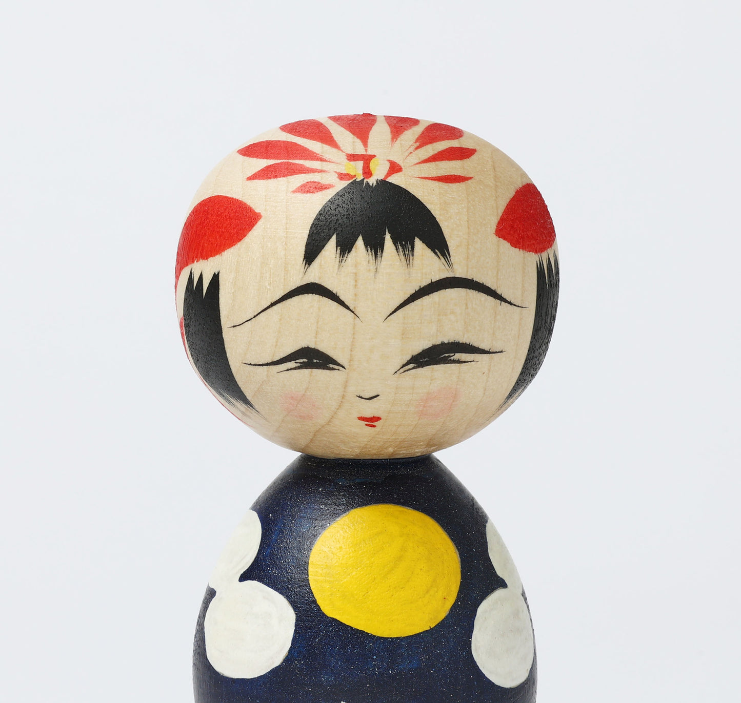 HIRAGA, Teruyuki 平賀輝幸工人 | Otsukimi-harvest moon kokeshi doll お月見こけし |  Sakunami style 作並系 | 11cm in height