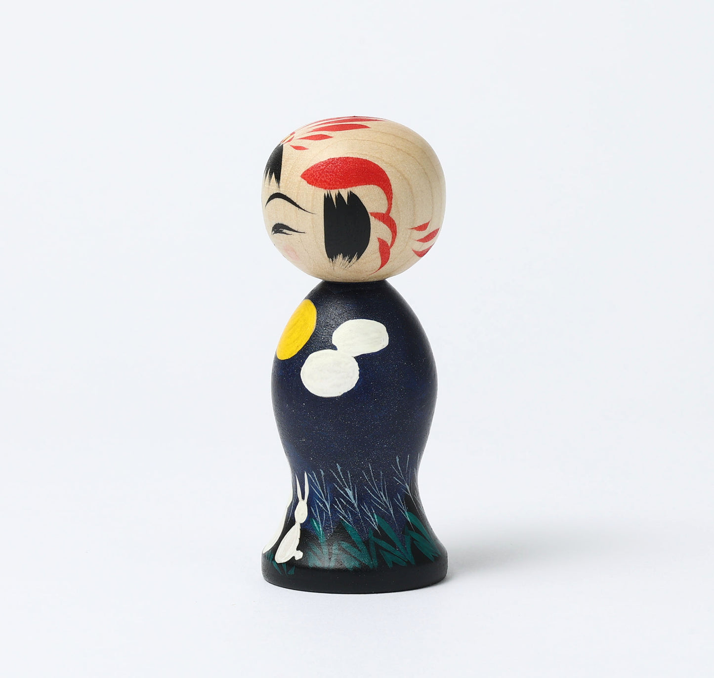 HIRAGA, Teruyuki 平賀輝幸工人 | Otsukimi-harvest moon kokeshi doll お月見こけし |  Sakunami style 作並系 | 11cm in height