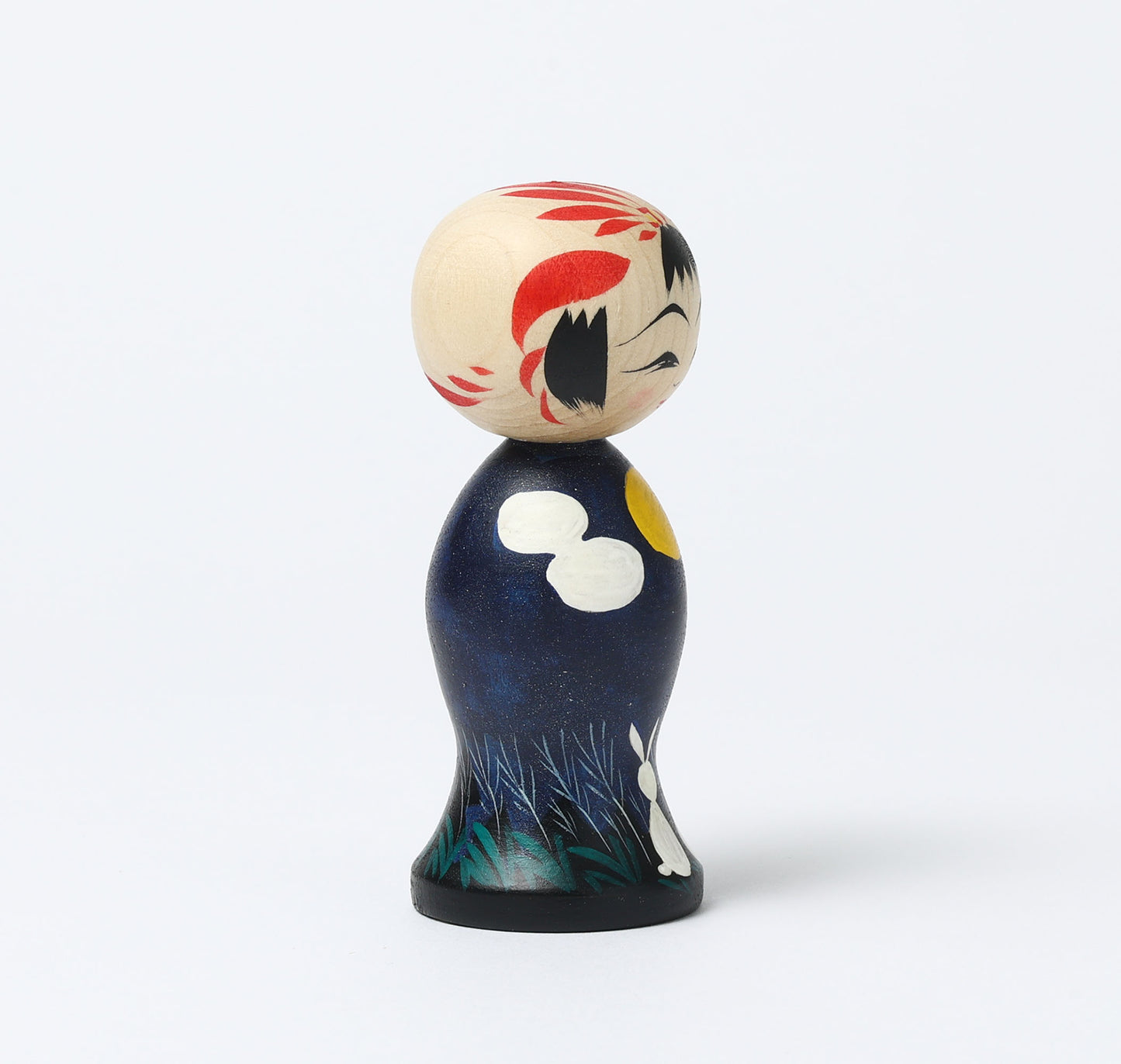 HIRAGA, Teruyuki 平賀輝幸工人 | Otsukimi-harvest moon kokeshi doll お月見こけし |  Sakunami style 作並系 | 11cm in height