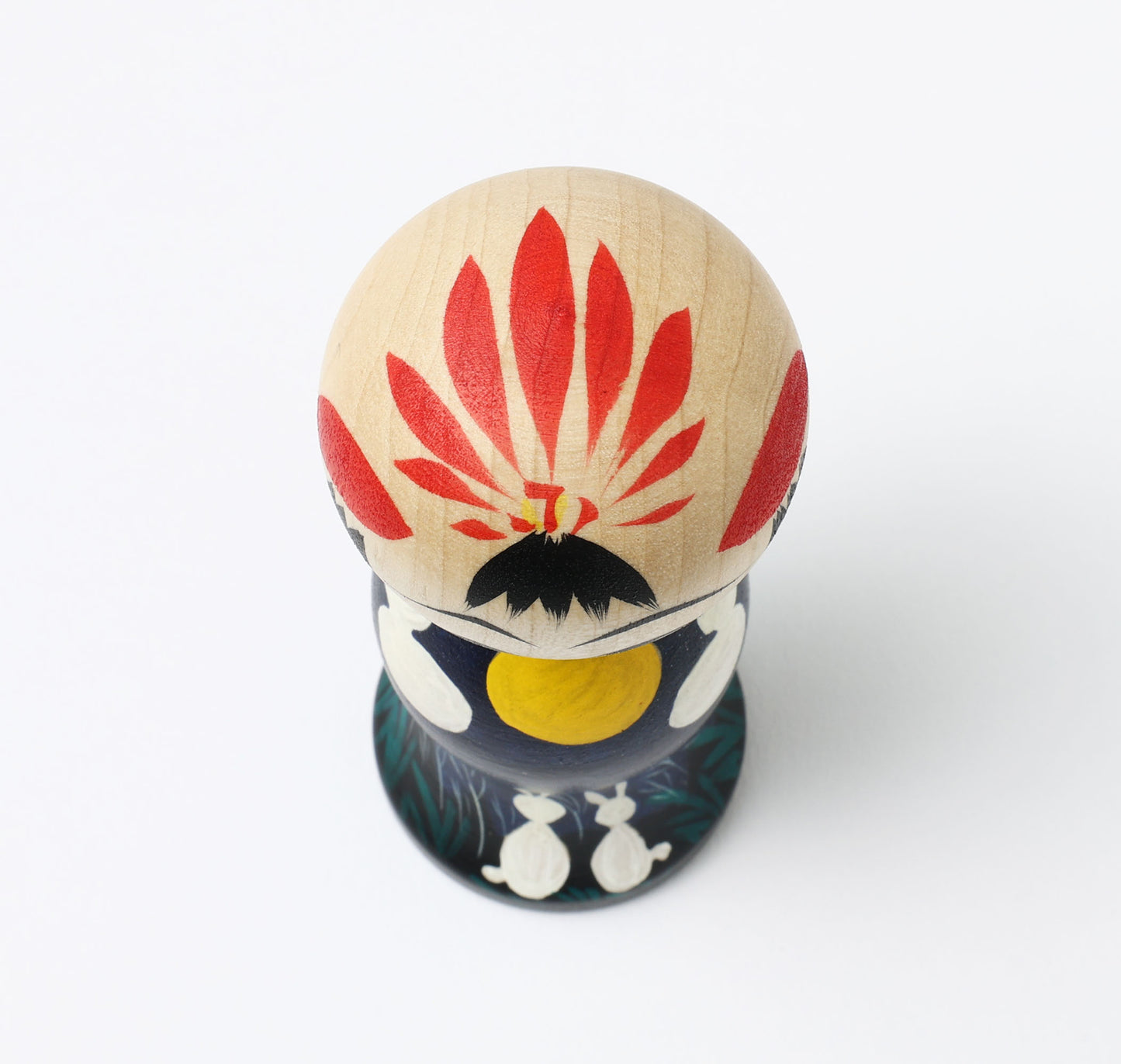 HIRAGA, Teruyuki 平賀輝幸工人 | Otsukimi-harvest moon kokeshi doll お月見こけし |  Sakunami style 作並系 | 11cm in height