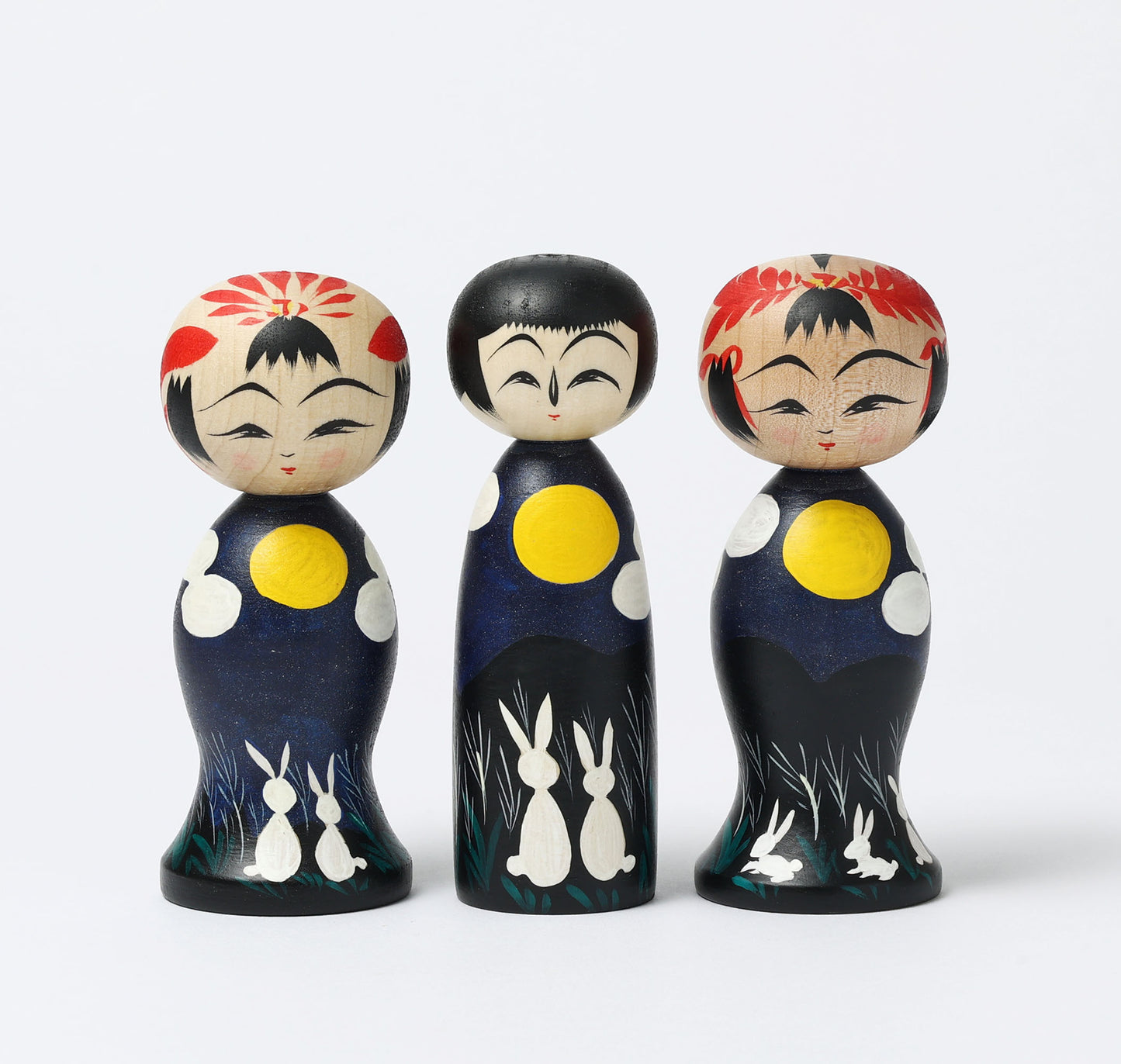 HIRAGA, Teruyuki 平賀輝幸工人 | Otsukimi-harvest moon kokeshi doll お月見こけし |  Sakunami style 作並系 | 11cm in height