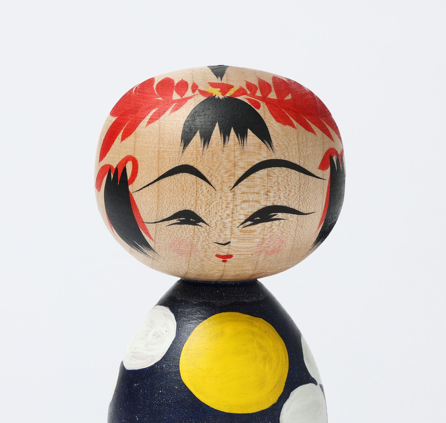 HIRAGA, Teruyuki 平賀輝幸工人 | Otsukimi-harvest moon kokeshi doll お月見こけし |  Sakunami style 作並系 | 11cm in height