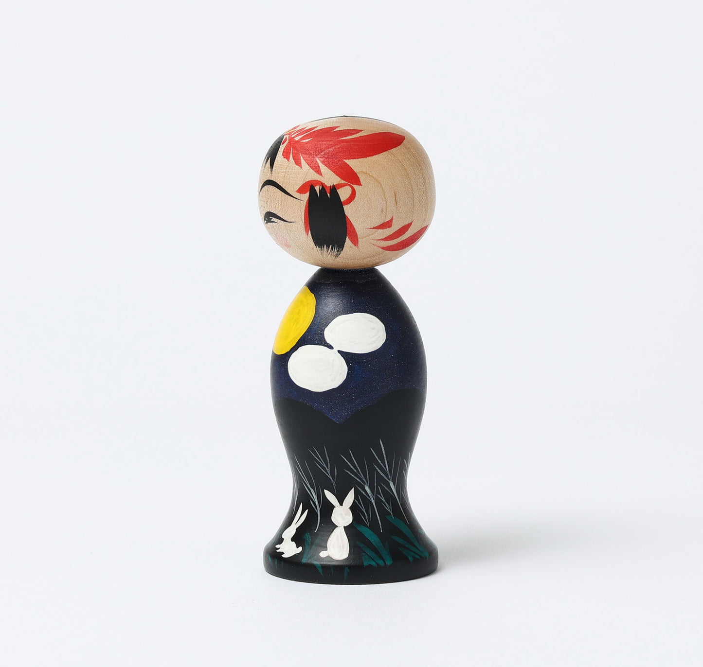 HIRAGA, Teruyuki 平賀輝幸工人 | Otsukimi-harvest moon kokeshi doll お月見こけし |  Sakunami style 作並系 | 11cm in height