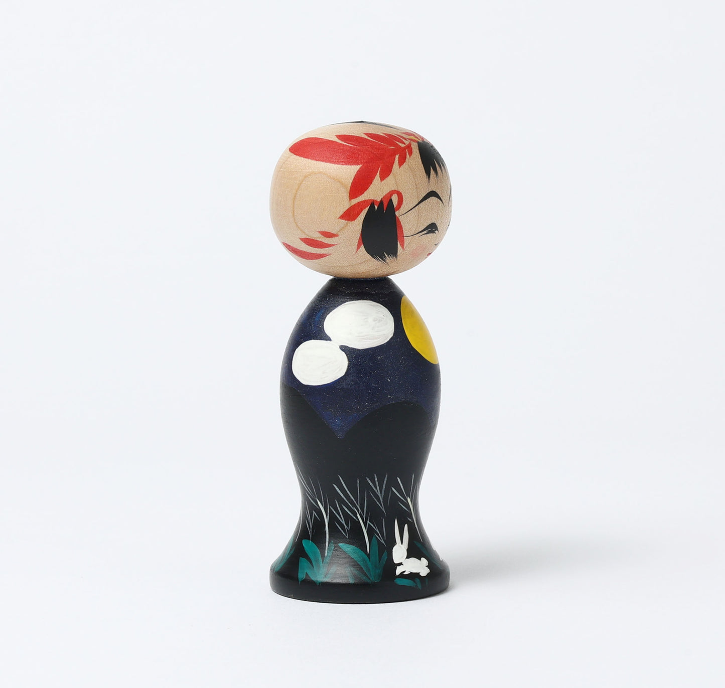 HIRAGA, Teruyuki 平賀輝幸工人 | Otsukimi-harvest moon kokeshi doll お月見こけし |  Sakunami style 作並系 | 11cm in height