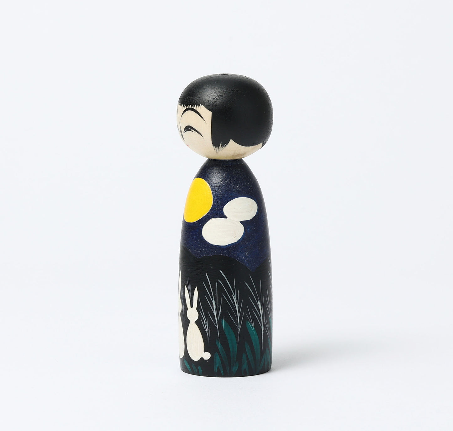 HIRAGA, Teruyuki 平賀輝幸工人 | Otsukimi-harvest moon kokeshi doll お月見こけし |  Sakunami style 作並系 | 11cm in height