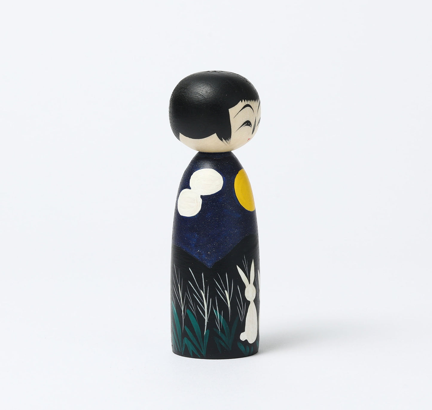 HIRAGA, Teruyuki 平賀輝幸工人 | Otsukimi-harvest moon kokeshi doll お月見こけし |  Sakunami style 作並系 | 11cm in height