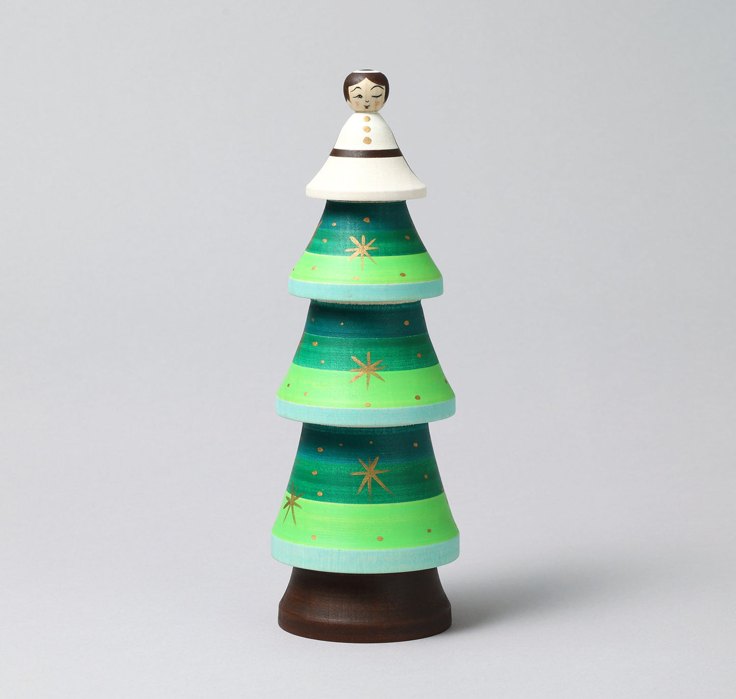 Christmas kokeshi doll 'angel and tree' | HIRAGA, Teruyuki 平賀輝幸 | 天使とクリスマスツリー | Sakunami style 作並系 | 23.5cm in height