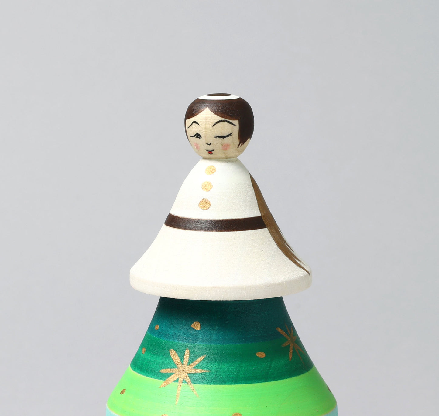 Christmas kokeshi doll 'angel and tree' | HIRAGA, Teruyuki 平賀輝幸 | 天使とクリスマスツリー | Sakunami style 作並系 | 23.5cm in height