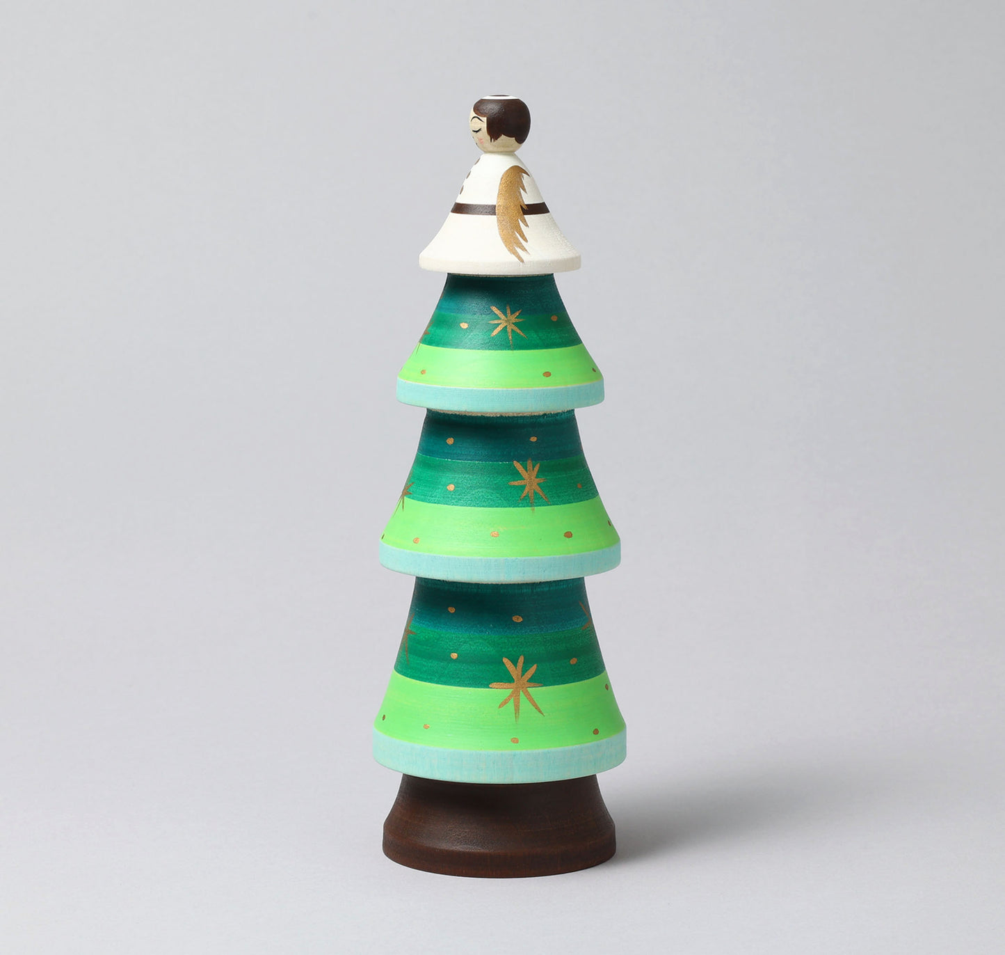 Christmas kokeshi doll 'angel and tree' | HIRAGA, Teruyuki 平賀輝幸 | 天使とクリスマスツリー | Sakunami style 作並系 | 23.5cm in height