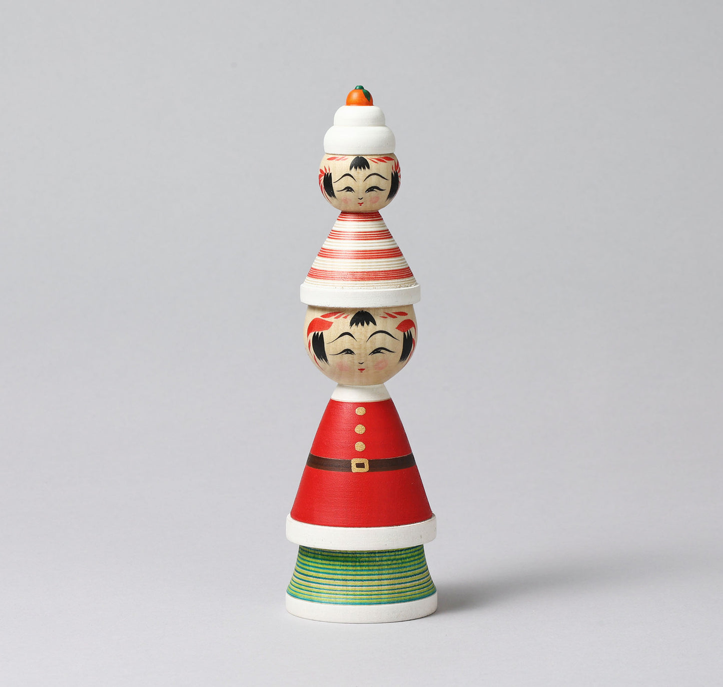 Christmas kokeshi doll 'Santa Claus and kagamimochi' | HIRAGA, Teruyuki 平賀輝幸 | クリスマスとお正月 | Sakunami style 作並系 | 20cm in height