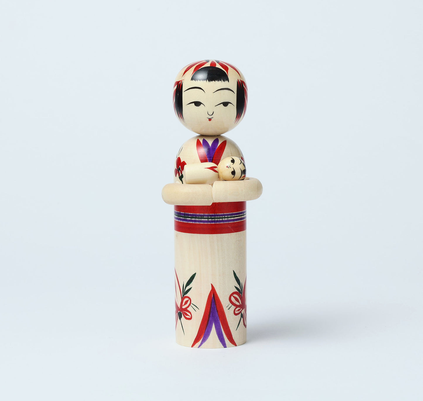 Komori-Babysitting kokeshi doll 子守りこけし | KANO Hiroshi 加納博工人 | Sakunami style 作並系 | 15cm in height