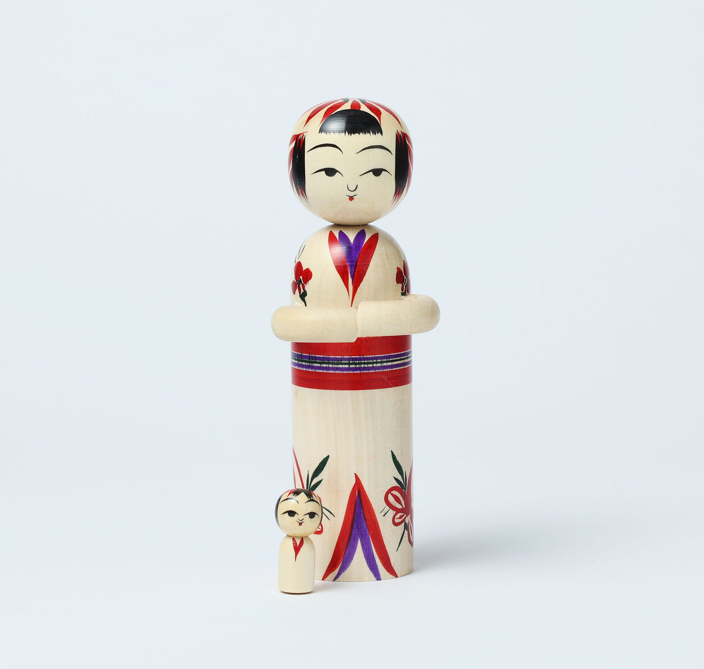 Komori-Babysitting kokeshi doll 子守りこけし | KANO Hiroshi 加納博工人 | Sakunami style 作並系 | 15cm in height