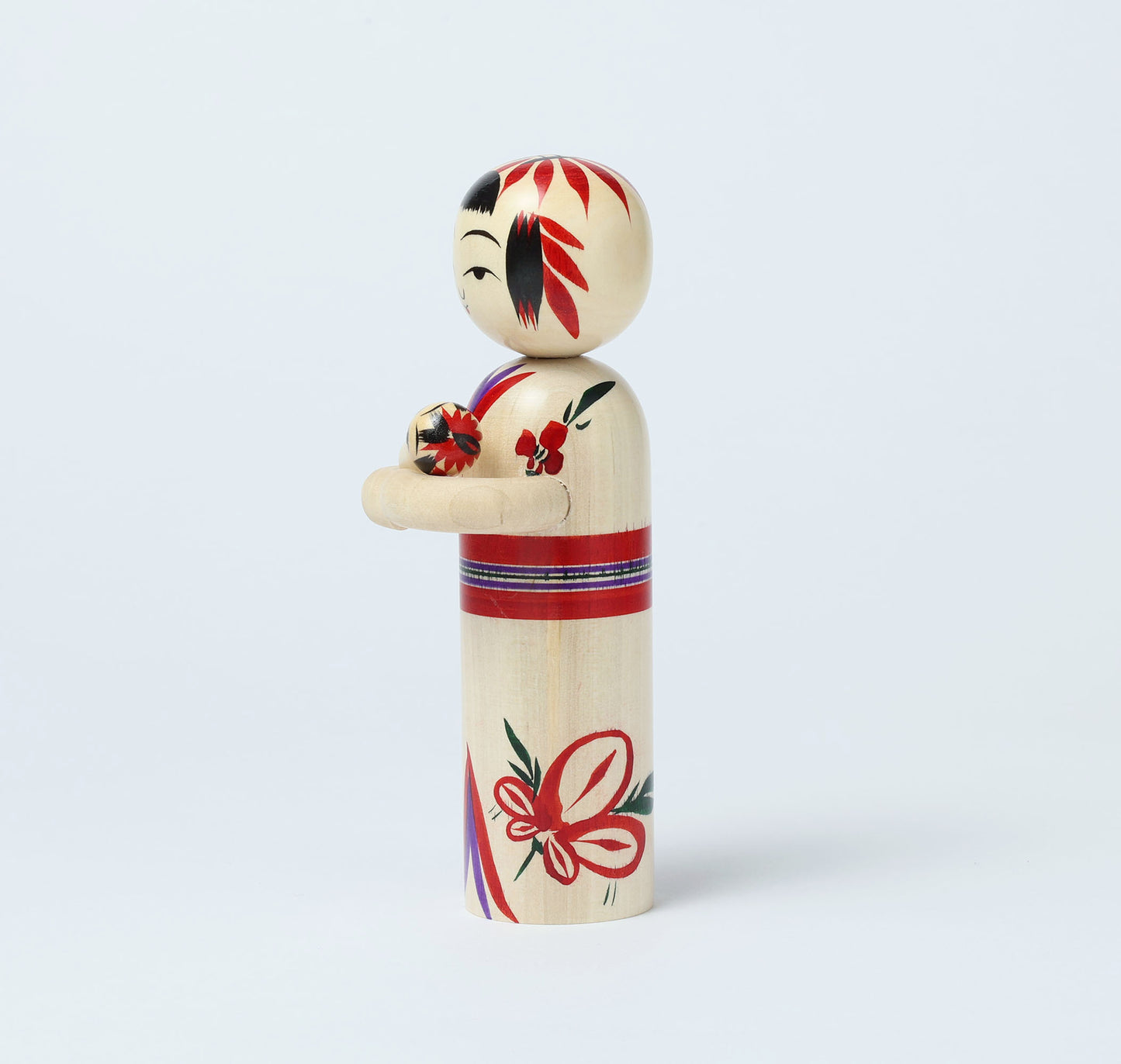 Komori-Babysitting kokeshi doll 子守りこけし | KANO Hiroshi 加納博工人 | Sakunami style 作並系 | 15cm in height