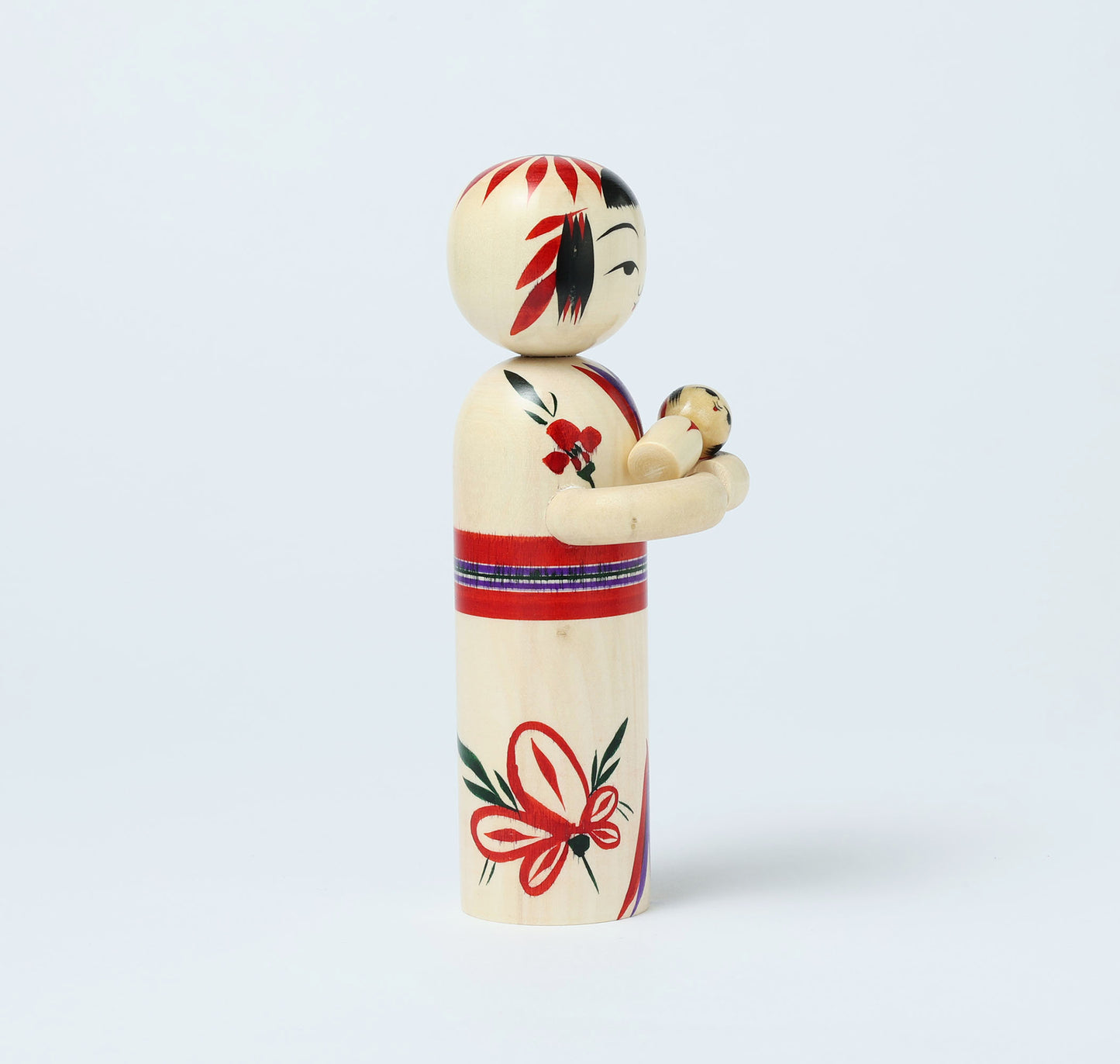 Komori-Babysitting kokeshi doll 子守りこけし | KANO Hiroshi 加納博工人 | Sakunami style 作並系 | 15cm in height