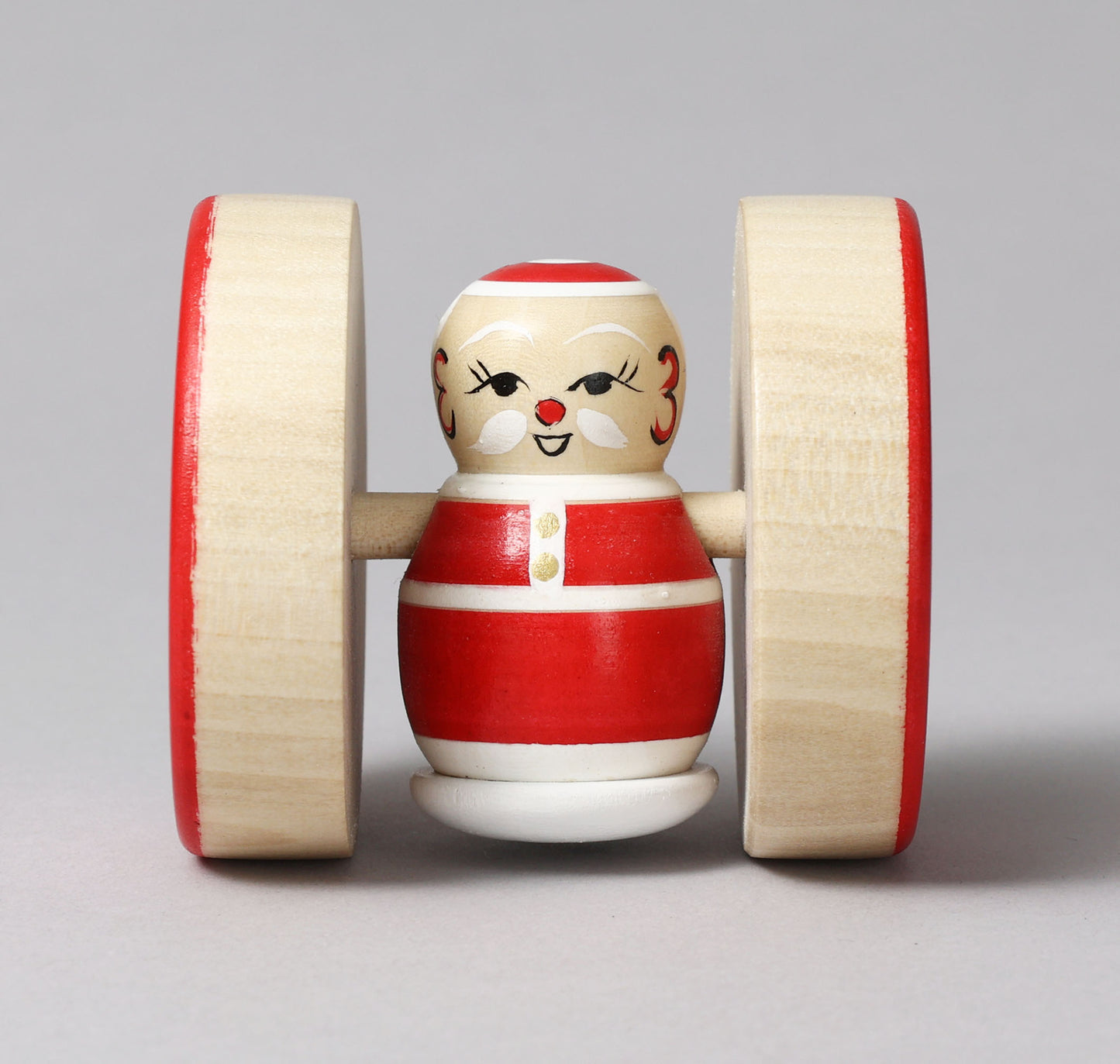 Christmas kokeshi doll 'Santa Claus fukukuruma' | KANOU, Hiroshi 加納博工人 | サンタ福車こけし | Sakunami style 作並系 | 6.5cm in height from Japan