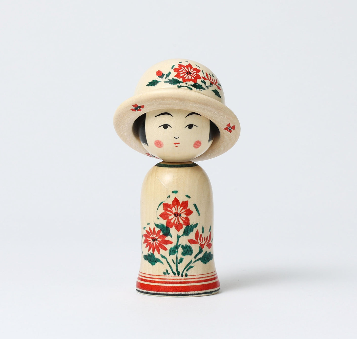 YOSHIDA,Katsunori 吉田勝範工人 |  Boushi -hat kokeshi doll 帽子こけし | Naruko style 鳴子系 | 11cm in height
