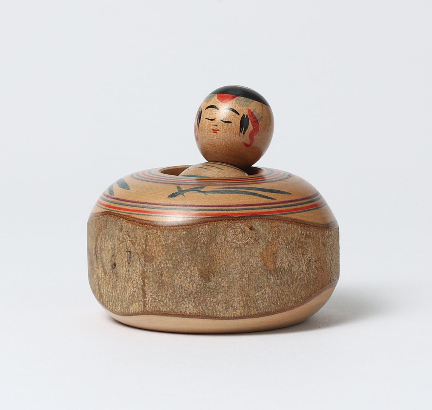 Vintage Tamairi-rolling ejiko kokeshi doll  玉入りえじこ | SATO, Kouichi (1936-) 佐藤幸一工人 | Yajiro style 弥治郎系 | 6.5cm in height