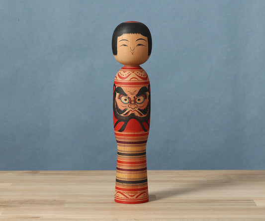 Vintage Daruma-e kokeshi doll | SASAMORI, Junichi 笹森純一工人 | 古品だるま絵こけし |  Tsugaru style 津軽系 | 24.5cm in height