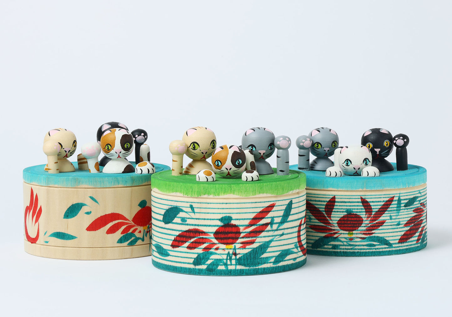 Onsen neko ejiko kokeshi doll-2 温泉猫えじこ |  HIRAGA, Teruyuki 平賀輝幸工人 | 9cm in height