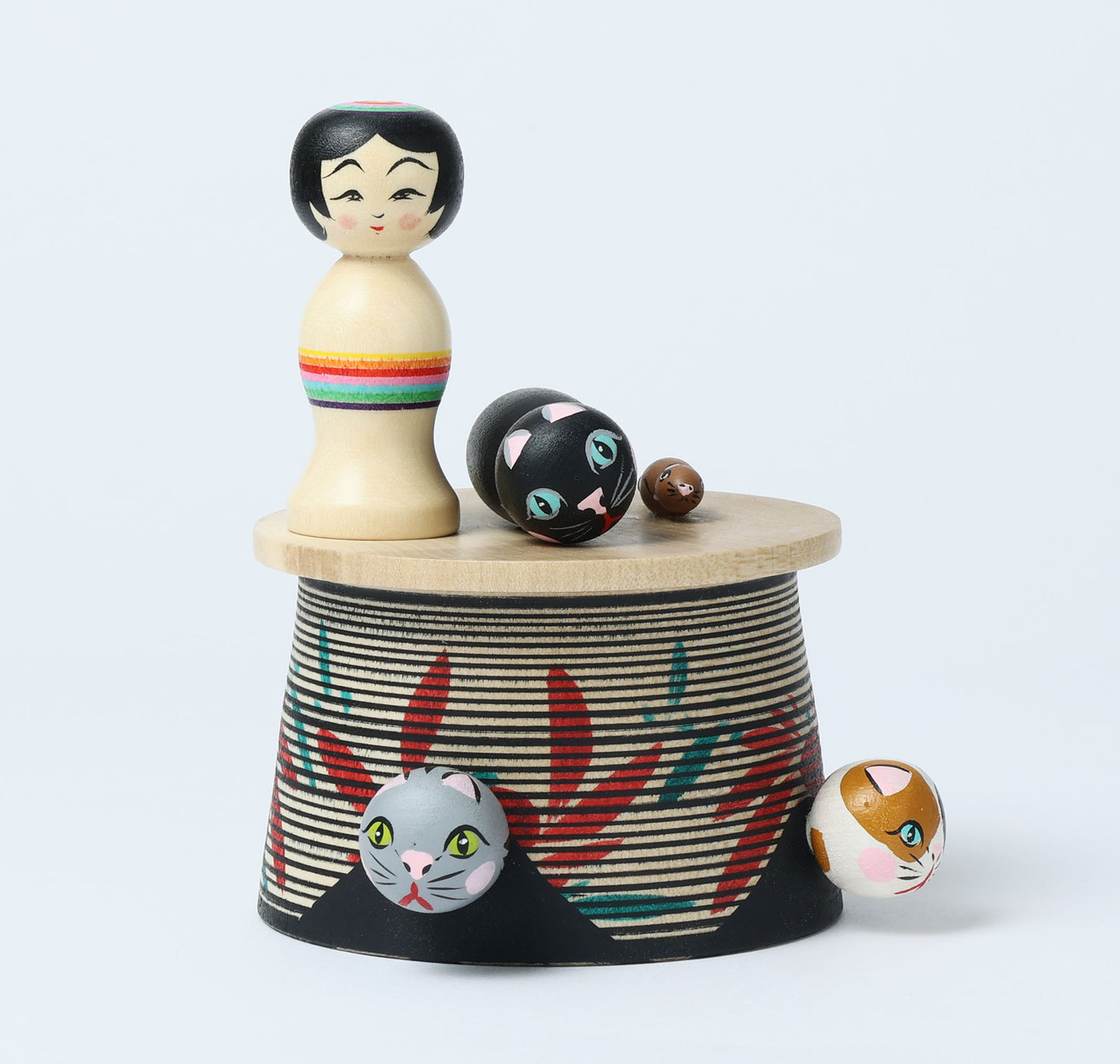 Kotatsu neko ejiko kokeshi doll-3 こたつ猫えじこ |  HIRAGA, Teruyuki 平賀輝幸工人 | 9cm in height