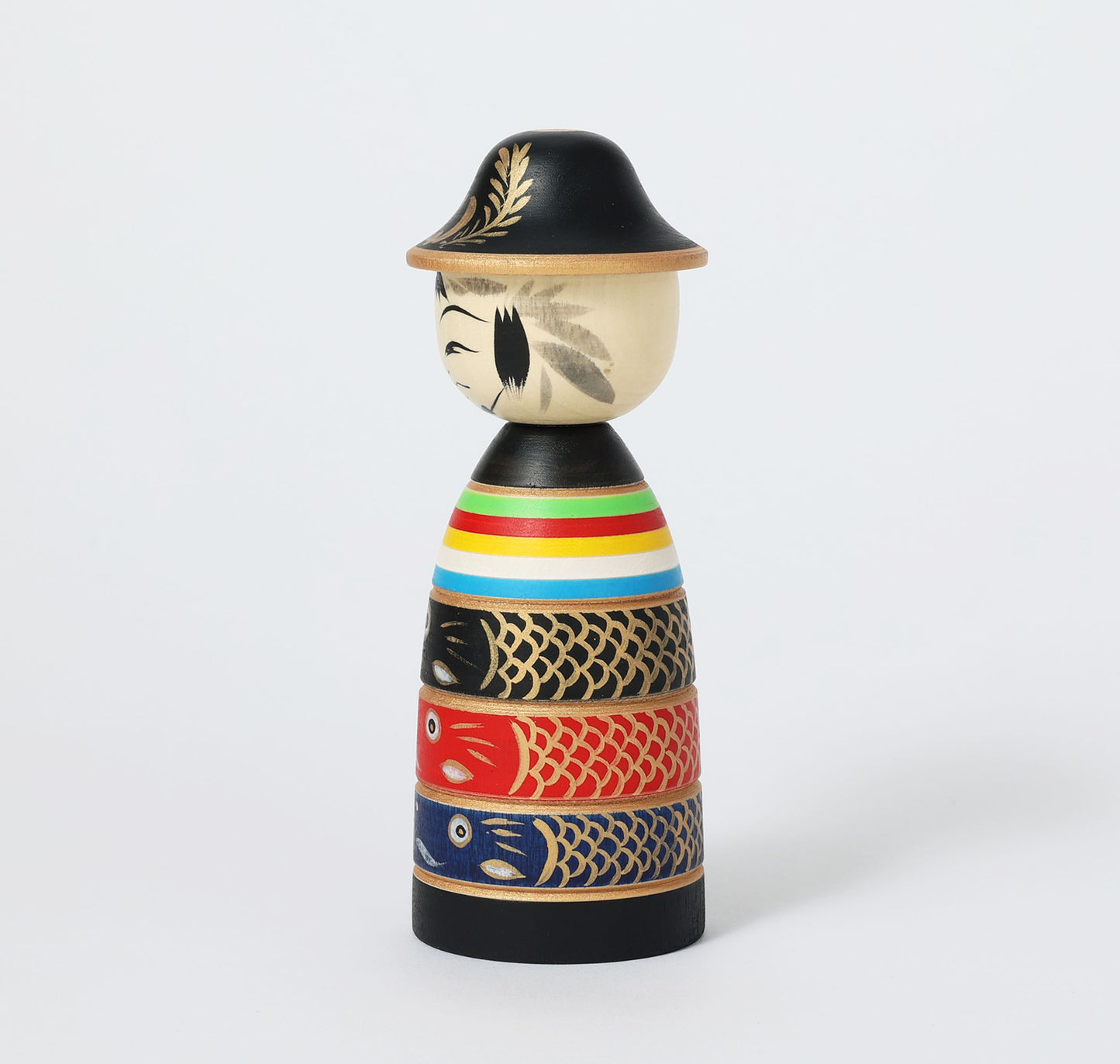 【兜こいのぼりこけし】Koinobori kokeshi with Samurai helmet | Teruyuki HIRAGA | Sakunami style | 19.5cm in height // 作並系 平賀輝幸工人, 高さ19.5cm