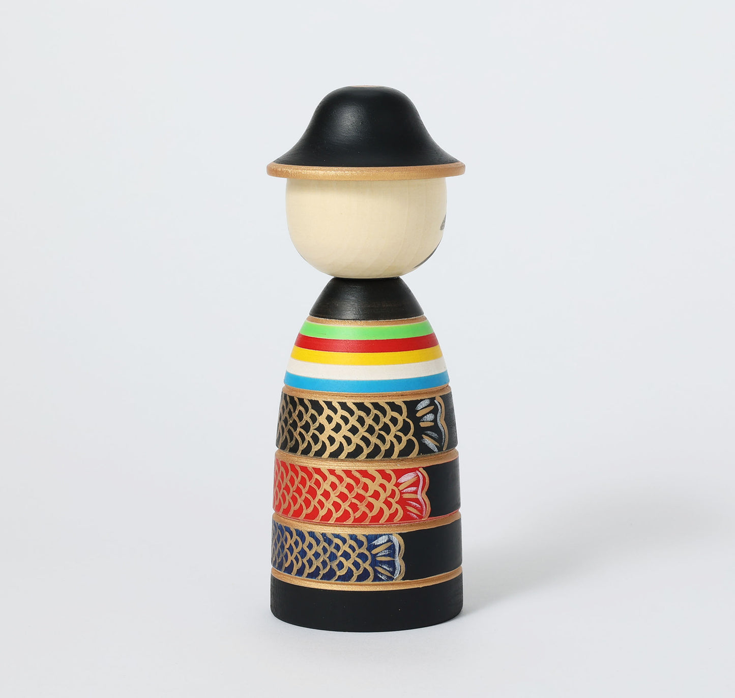 【兜こいのぼりこけし】Koinobori kokeshi with Samurai helmet | Teruyuki HIRAGA | Sakunami style | 19.5cm in height // 作並系 平賀輝幸工人, 高さ19.5cm