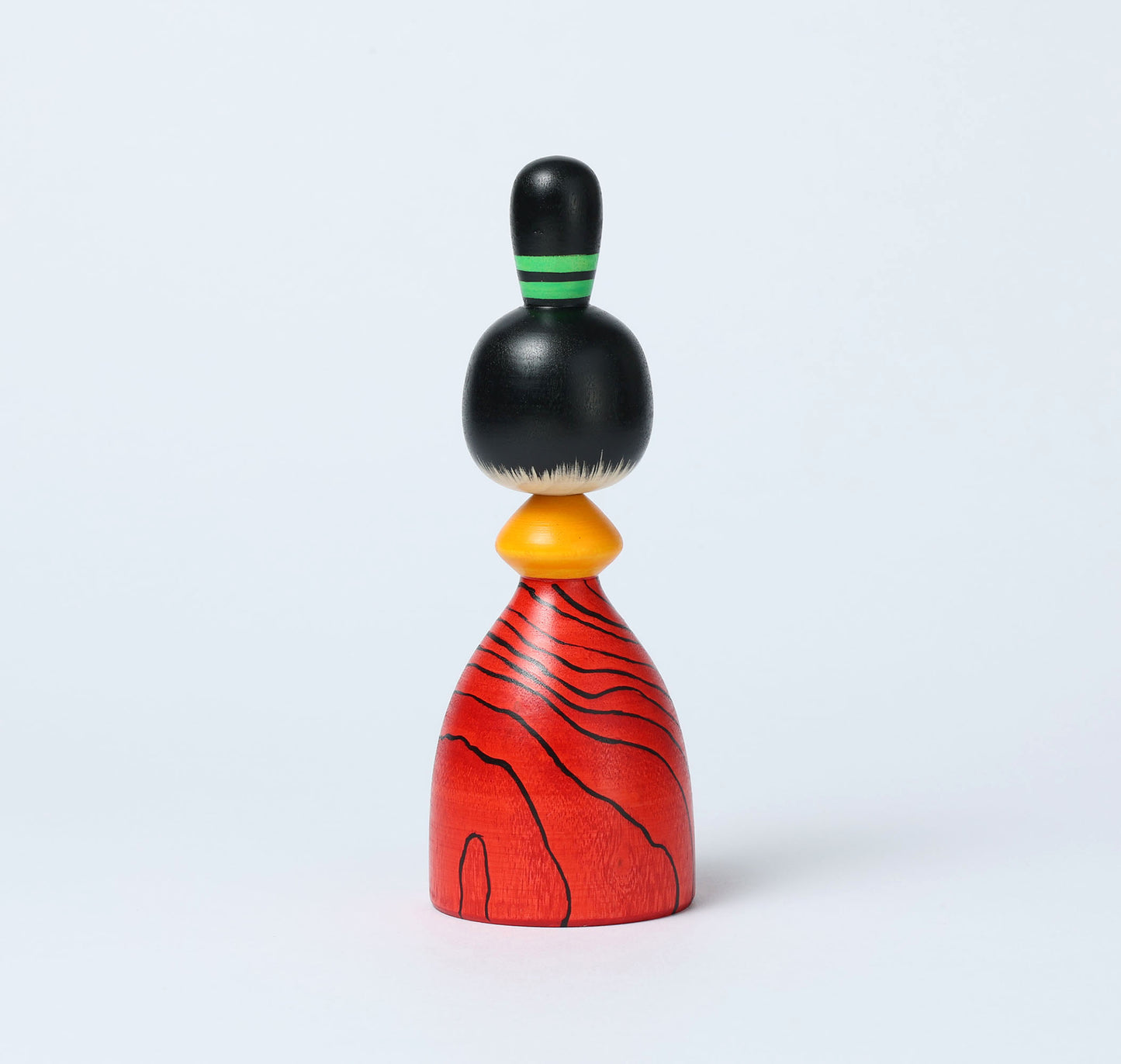 Mokume-wood grain kokeshi doll 木目こけし | HAYASAKA, Masahiro 早坂政弘工人 | Togatta style 遠刈田系 | 15cm in height