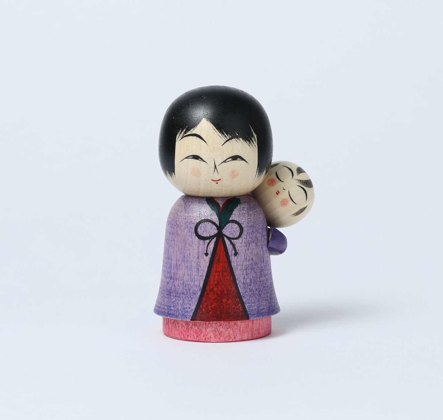 Komori-Babysitting kokeshi doll 子守りこけし | HAYASAKA, Masahiro 早坂政弘工人 | Togatta style 遠刈田系 | 9cm in height