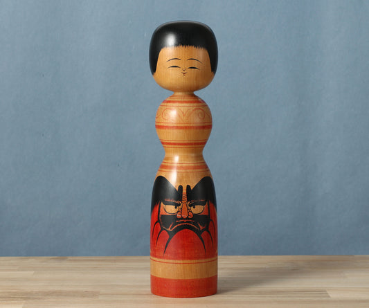 Vintage Daruma-e kokeshi doll | MURAMOTO, Fumio 村元文雄工人(1931-1999) | 古品だるま絵こけし |  Tsugaru style 津軽系 | 30.5cm in height