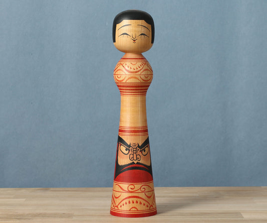 Vintage Daruma-e kokeshi doll | MORI, Mitsuo 盛美津雄工人 | 古品だるま絵こけし |  Tsugaru style 津軽系 | 31.0cm in height