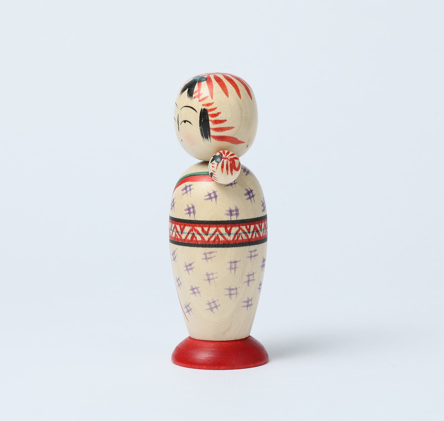 Komori-baby sitting kokeshi doll-子守りこけし | OGASAWARA, Yoshio 小笠原義雄 | Togatta style 遠刈田系 | 12cm in height